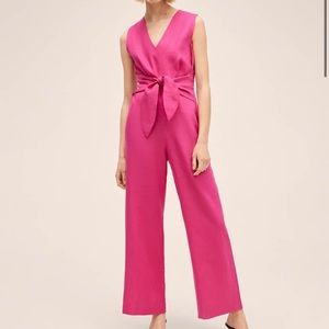 BNWT MANGO Fuchsia 100% Linen Jumpsuit with self-tie bow